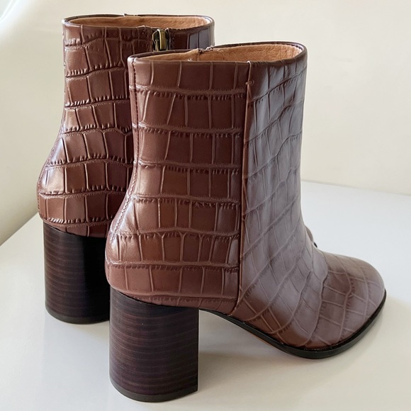 Madewell The Mira Side-Seam Ankle Boots Croc Embossed Boho Brown Leather Size 8 - Picture 1 of 15